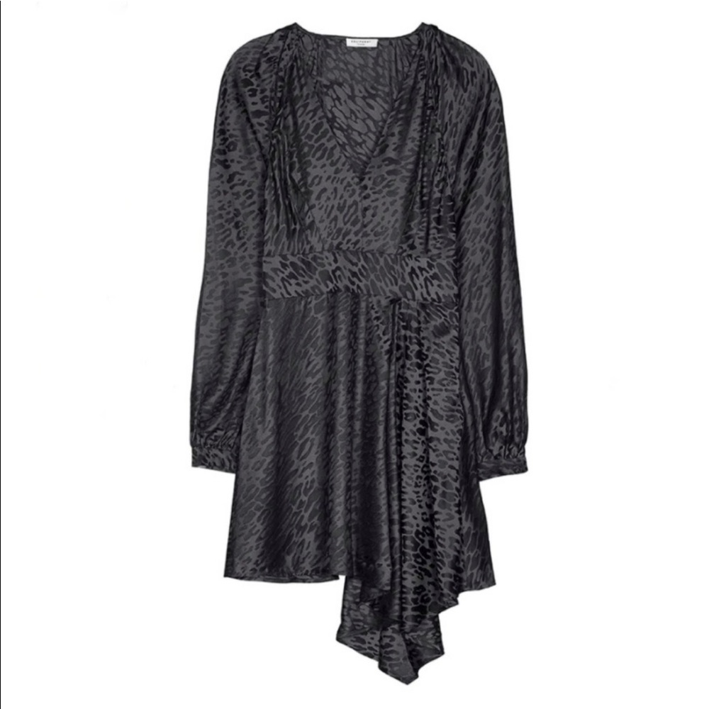 EQUIPMENT Alexandria Leopard Print Asymmetrical Mini Dress Silk Gray Black Size4